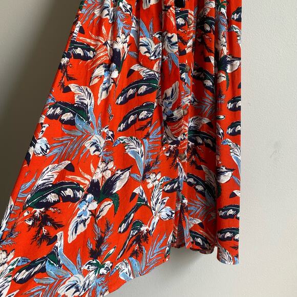 LOFT Womens Floral Short Capped Sleeve Button Down Dress with Belt in Red Size 6 - Picture 5 of 15